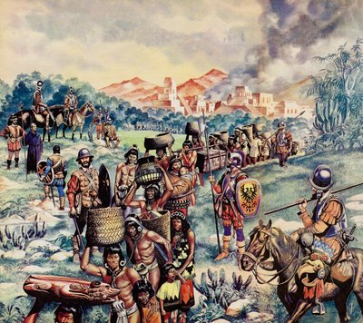 La conquista española de México (litografía en color) de Ron Embleton