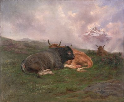 Ganado descansando en una ladera en los Alpes, 1885 de Rosa Bonheur