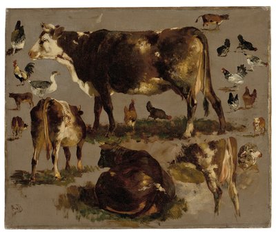 Estudios de vacas, gallinas, gallos, un ganso y una oveja de Rosa Bonheur