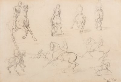 Estudios de un caballo y un jinete (grafito sobre papel Wove) de Rosa Bonheur