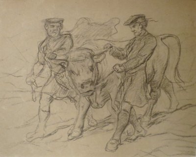Dos hombres con un toro de Rosa Bonheur, tiza negra, Museo de Arte Columbus de Rosa Bonheur