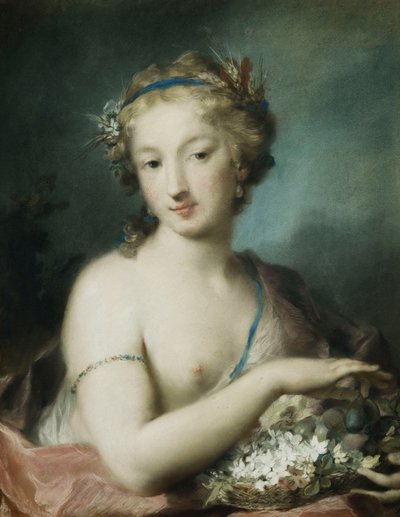 Flora, medio cuerpo, sosteniendo ciruelas de Rosalba Giovanna Carriera