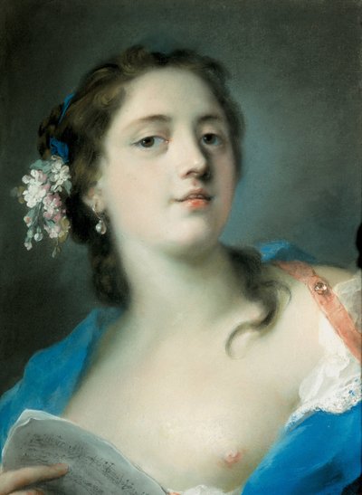 La cantante Faustina Bordoni 1697-1781 con una partitura musical, c. 1725 de Rosalba Giovanna Carriera