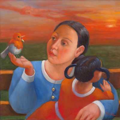 Un atardecer juntos, 2022 (óleo sobre lienzo) de Rosemarie Adcock