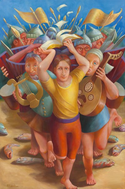Cruzando el Jordán, 2011 (óleo sobre lienzo) de Rosemarie Adcock