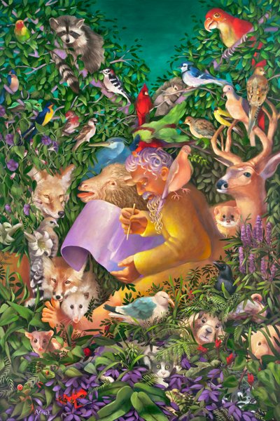 Noé y los animales antes del diluvio universal, 2004 (óleo sobre lienzo) de Rosemarie Adcock