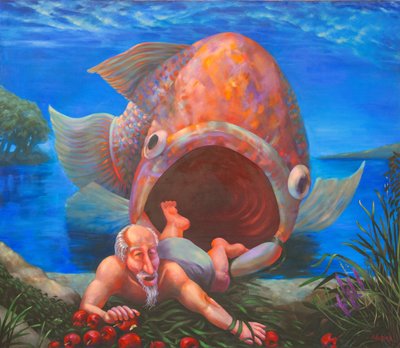 La llegada de Jonás a Nínive, 2000 (óleo sobre lienzo) de Rosemarie Adcock