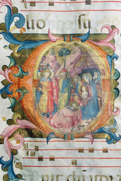 Corale / Graduale no.5 Inicial Historiada "O" que representa la Adoración de los Magos de Rossello Franchi