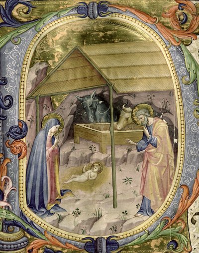 Corale / Graduale no.5 Inicial historiada "P" que representa la Natividad de Rossello Franchi