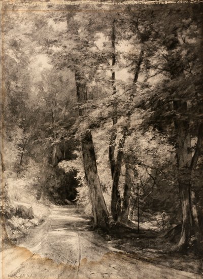Fotograbado de pintura de una escena de bosque de Roswell Morse Shurtleff
