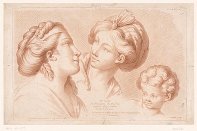 Impresión del título con dos cabezas femeninas y una cabeza de niño
IV Cahier de Principes du Dessin d