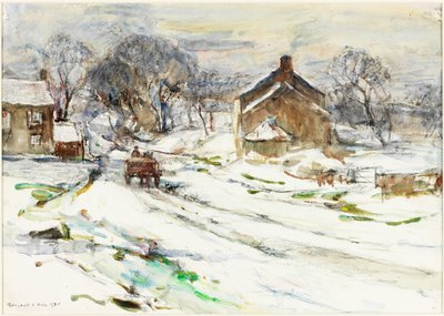 Ellerby - Invierno (lápiz y acuarela sobre papel pegado en cartulina) de Rowland Henry Hill