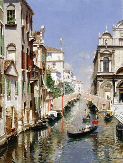 Un canal veneciano con la Scuola Grande di San Marco y Campo San Giovanni e Paolo, Venecia de Rubens Santoro