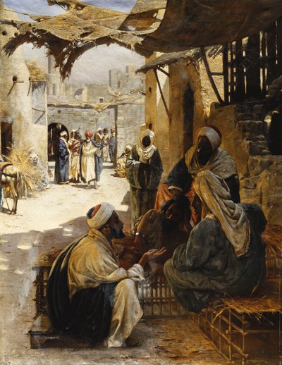 Árabes conversando en una calle del pueblo, 1894 de Rudolf Der G. Swoboda