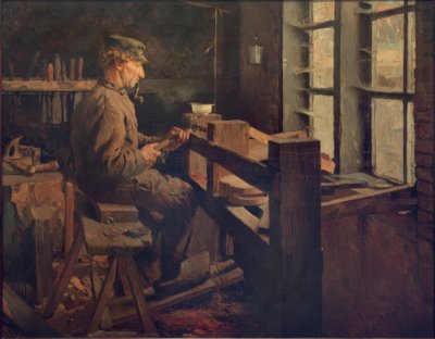 Tornero holandés en el trabajo (Blokje-Maker) de Rudolf Gudden