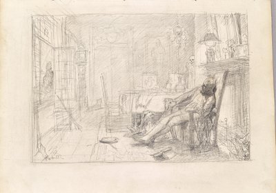 Hombre en el sillón y muerte en la puerta de Rudolf Hausleithner