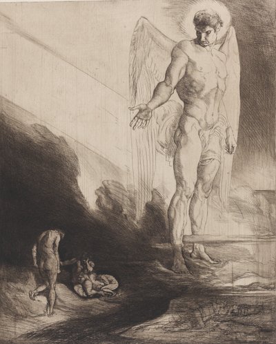 Lucifer abandona a Caín a su destino, de Ocho grabados sobre Caín de Byron, 1919-1920 de Rudolf Jettmar