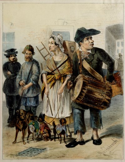 Un criado saca a los perros - Obra de Rudolf Kasimirovich Zhukovsky (1814-1886), acuarela y tinta sobre papel de Rudolf Kasimirovich Zhukovsky