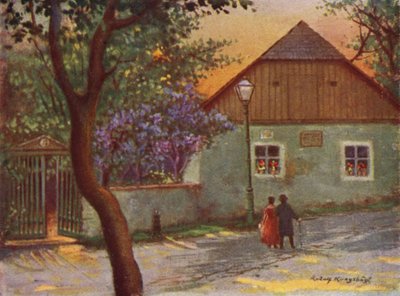 Casa de campo de Johann Strauss en el barrio vienés de Salmannsdorf (litografía en color) de Rudolf Klingsbogl