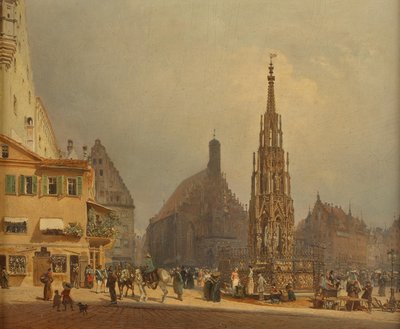 La hermosa fuente frente a la Frauenkirche de Núremberg de Rudolf von Alt