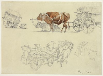 Estudios de carretas campesinas eslovacas con bueyes y caballos de Rudolf von Alt