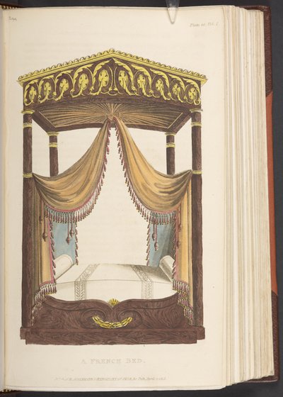 Una cama francesa, del Repositorio de Artes de Ackermann, abril de 1816 (litografia en color) de Rudolph Ackermann