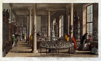 Vista interior de una tienda de porcelana Wedgwood en Londres de Rudolph Ackermann