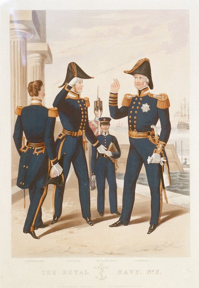 The Royal Navy. No 2. Comandante. Capitán. Guardiamarina. Almirante". de Rudolph Ackermann