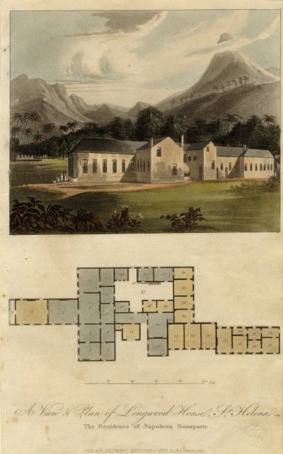 Vista y Plano de Longwood House, St. Helena: la Residencia de Napoleón Bonaparte, 1817 de Rudolph Ackermann