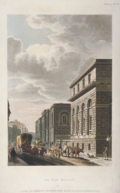 Vista de Old Bailey, mirando al norte, Ciudad de Londres, 1814 de Rudolph Ackermann