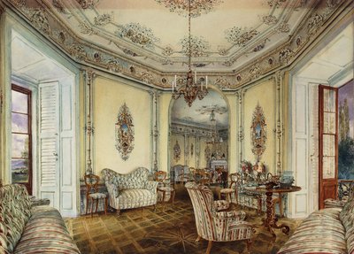 Vista interior del salón de un castillo en Obertwaltersdorf de Rudolf von Alt