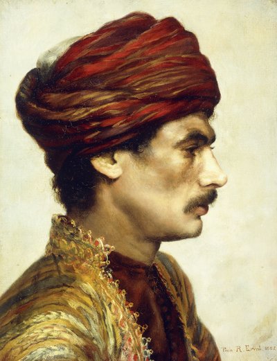 Retrato de perfil de un hombre con turbante rojo, 1882 de Rudolphe Ernst