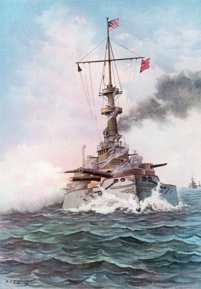 El acorazado estadounidense Indiana en práctica de tiro de Rufus Fairchild Zogbaum