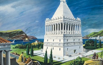 Mausoleo de Halicarnaso, terminado en 353 a.C. (gouache sobre papel) de Ruggero Giovannini