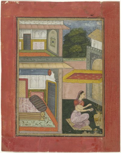 Gunakari Ragini, mujer sentada en el patio de un palacio de Rukn ud din (attributed to)
