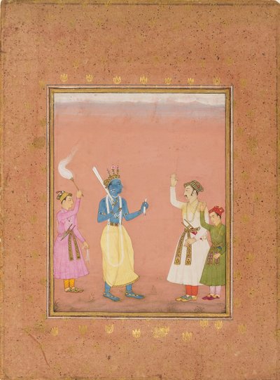Un héroe saludado por príncipes, ilustrando el modo musical Kanada Ragini, c1680 de Ruknuddin