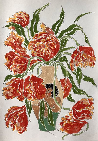 Tulipanes de vivos colores en un jarrón de Rushati Chowdhury