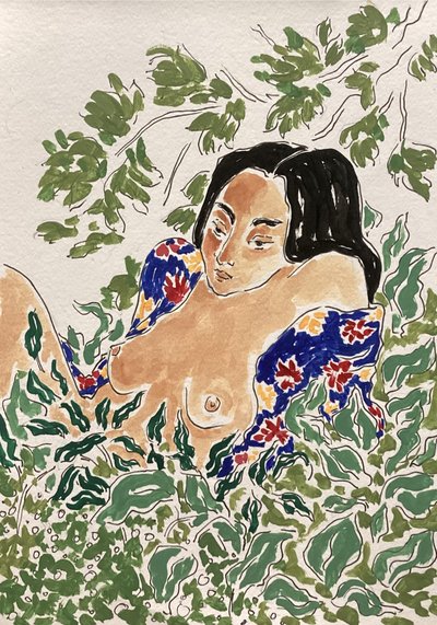 Mujer entre el follaje de Rushati Chowdhury