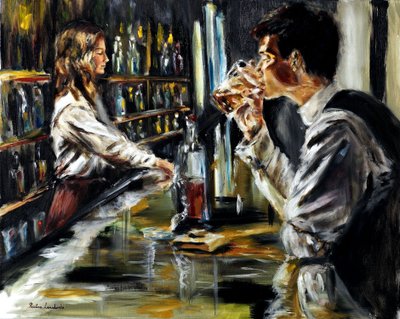 En el bar, 2021 (óleo sobre lino) de Ruslana Levandovska