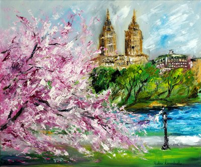 Cerezos en flor en Central Park Nueva York, 2022 (óleo sobre lienzo) de Ruslana Levandovska