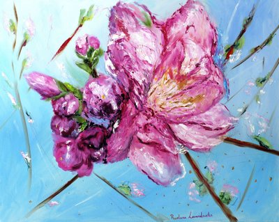 Cerezos en flor, con adornos dorados, 2023 (óleo sobre lienzo) de Ruslana Levandovska