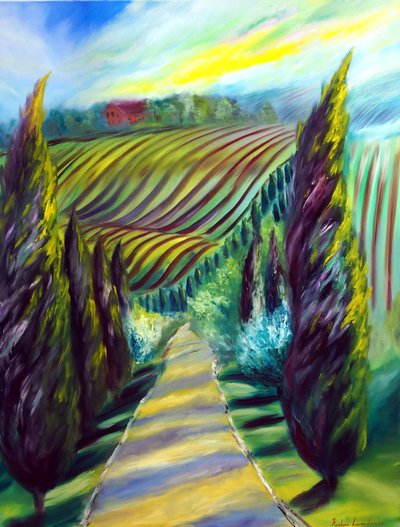 Bajo el sol de la Toscana en Italia, 2024 (óleo sobre lienzo) de Ruslana Levandovska
