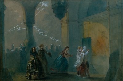 Diseño de escenario para la obra La Tormenta de A. Ostrovsky, mediados del siglo XIX de Russian Master