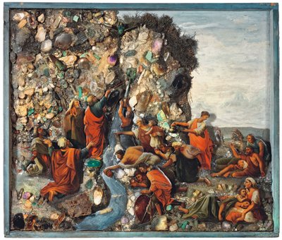 Un icono que representa a Moisés golpeando la roca, principios del siglo XIX de Russian School