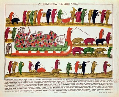 Entierro de un gato por los ratones, caricatura del Zar Pedro el Grande (1672-1725) 1850 de Russian School