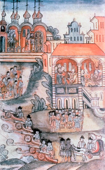 Celebración del nacimiento de Pedro I de Rusia (1672-1725) de Russian School