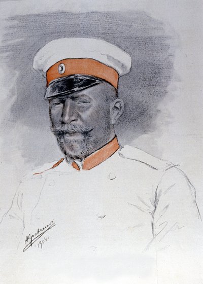 General Anatoli Stoessel Comandante de la Plaza de Port Arthur, Pastel de Kraftshenko de Russian School