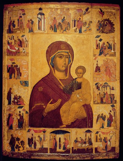 Icono que representa a la Virgen y el Niño (temple y pan de oro sobre panel) de Russian School
