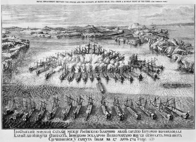 Batalla naval entre los suecos y los rusos en Hango Head, 1714 de Russian School