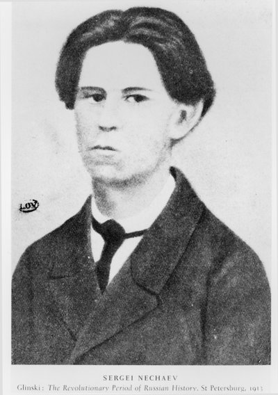 Retrato de Sergei Nechaev (1847-82) ilustración de The Revolutionary Period of Russian History de Glinski, San Petersburgo, 1913 de Russian School